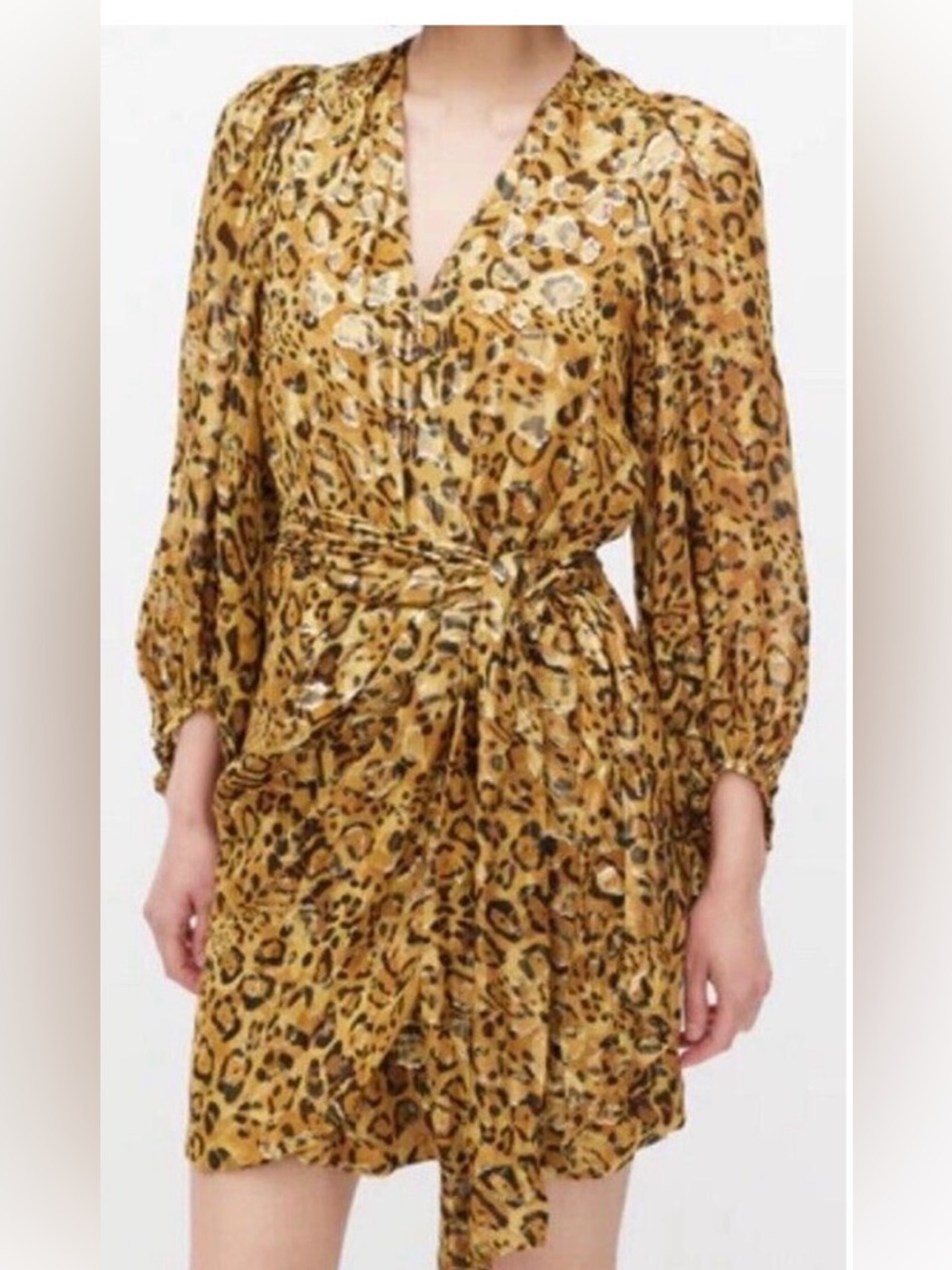 ba&sh Leopard Print Wrap Dress in Yellow Gold